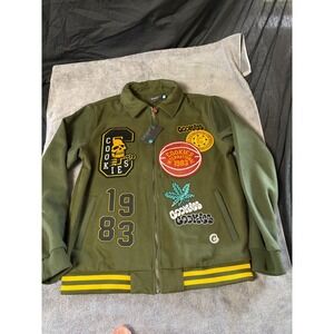 Cookies SF Mens Varsity Jacket Olive Green Multi Patch Full Zip Skull 1983 Large